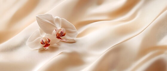 Butterfly Orchid floating on neutral silk background