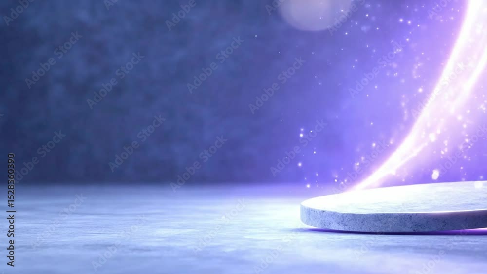 Poster mystical aura: a mesmerizing visual symphony of light and form, where a pedestal stands in the path 