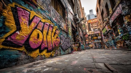 A graffiti covered wall with the word 