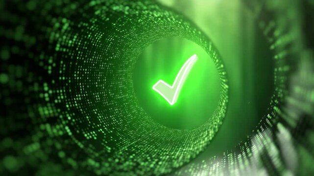 Digital Affirmation: An evocative image of a glowing green checkmark symbol, conveying themes of approval, success, and validation, against a complex background.