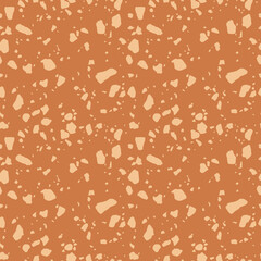 Vector terrazzo flooring seamless texture. Realistic pattern of mosaic floor with natural stones, granite, marble, quartz. Classic Italian floor. Warm tan color texture. Repeated all-over geo design