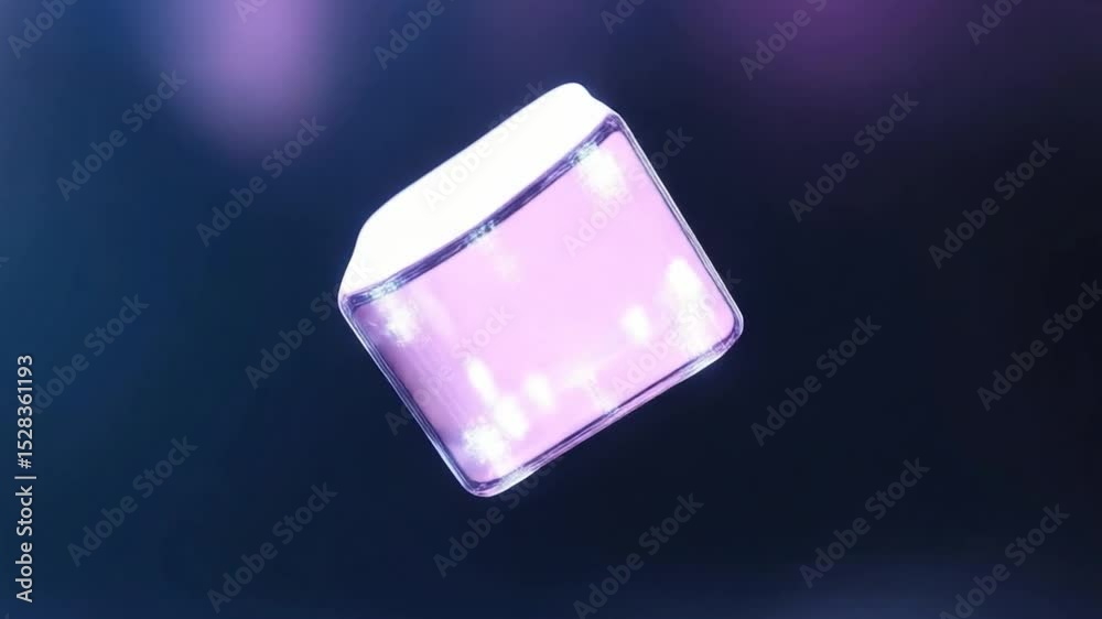 Poster abstract geometric cube: a shimmering, geometric cube, rendered in a soft lavender hue, levitates se