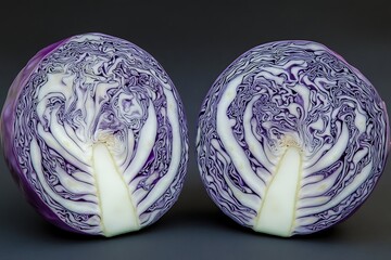 Obraz premium cabbage sliced in half showing natural fractals