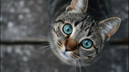 Close-Up Portrait of a Tabby Cat with Mesmerizing Green Eyes