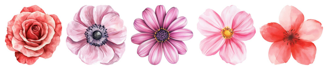 PNG Vibrant floral transparent illustration, element set on transparent background