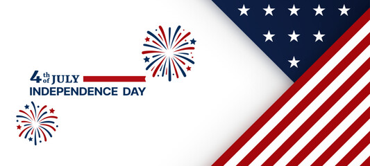 Fourth of July independence day vector with fireworks and usa flag for usa patriotic holiday celebration. Vector graphics.