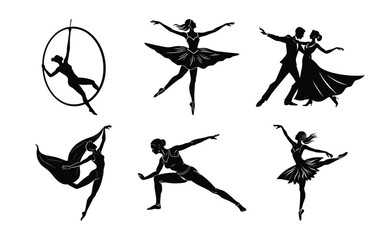  dancing people silhouette on white background