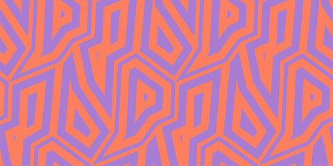 Neon orange and purple summer geometric seamless pattern. Vector abstract background with edgy mosaic elements, angular shapes, broken lines. Trendy texture. Urban street fashion style. Repeat design