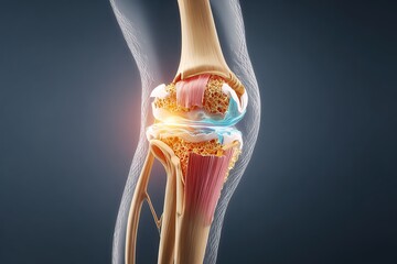 Infographic shows knee joint structure, highlighting ligaments, cartilage, and bones for health awareness.