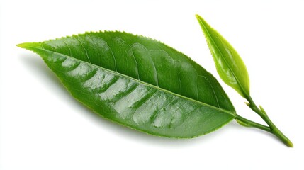 Obraz premium Ultra quality image of green tea leaf isolated on white background.
