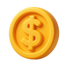 Cartoon plastic 3d icon dollar coin icon with transparent background, perfect for financial and business projects