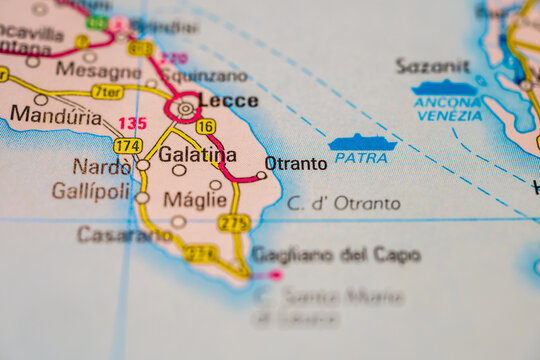 Close map view showing Otranto and Galatina.