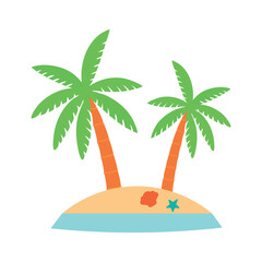 tropical island with palm trees. minimalistic sticker illustration. Flat vector color icon