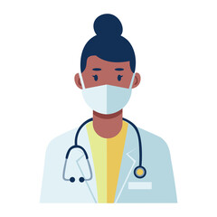 medical doctor with stethoscope. a woman in a mask and a white coat