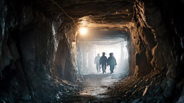 Region del Maule, Chile - Miner inside the access tunnel of an underground gold and copper mine.