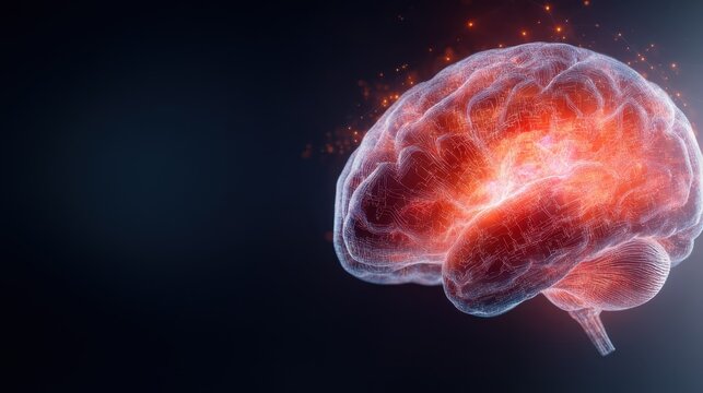 This stunning image showcases a brain illuminated with vibrant energy, symbolizing creativity, intelligence, and the power of thought in a mesmerizing abstract style.