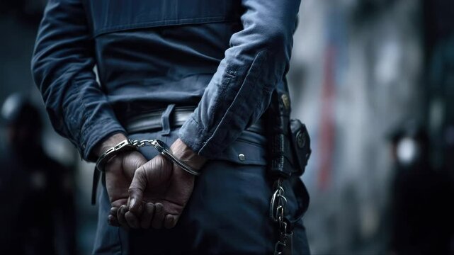 Man with his hands handcuffed in criminal concept