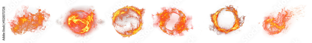 Wall mural png dynamic fiery circular elements, element set on transparent background