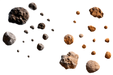Asteroid field rocks space debris isolated on white background png ai generated isolated on a white background