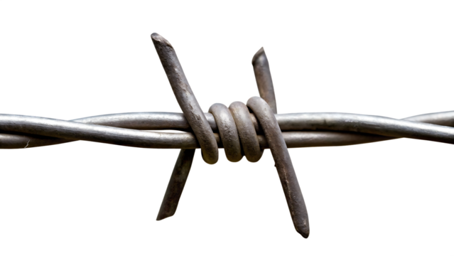 Barbed wire close up isolated on a white background png ai generated