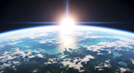 Breathtaking view of earth from space with stunning sunrise