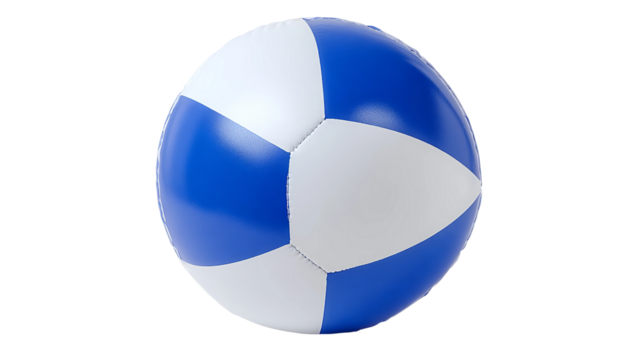 A vibrant, classic blue and white beach ball rests. Capture the joy of summer and leisure.
