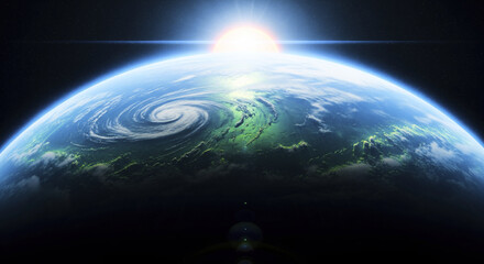 Majestic sunrise over earth: a stunning view of the planet from space