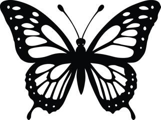 Elegant Black and White Butterfly Silhouette Illustration on a White Background