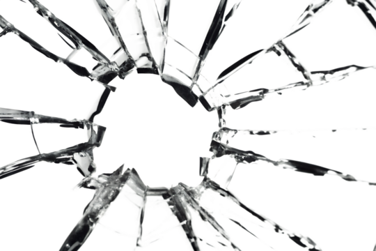 Shattered glass explosion isolated on a white background png ai generated