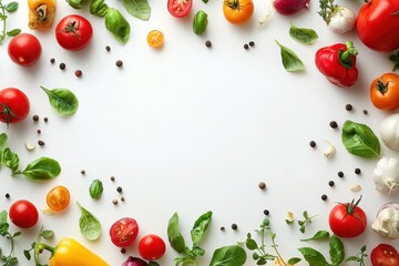 Person tosses diced tomatoes with spoon, preparing a fresh salad with spinach, basil, yellow bell pepper, mushroom, and garlic on a wood table