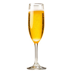 Sparkling champagne flute filled halfway with champagne and orange juice forming a classic mimosa isolated on a white background perfect for brunch celebration cocktails and festive drink concepts