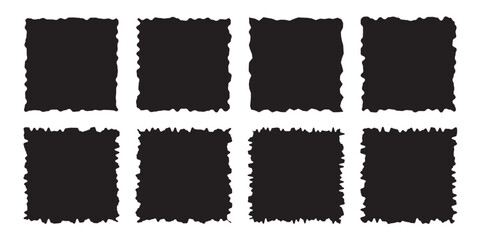 Square Roughen Shape Retro Label Badge Elements Set. Aesthetic Shape Black Box Style.