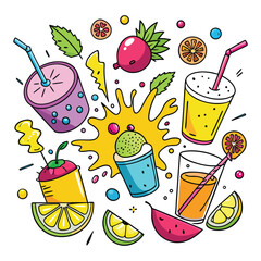 Colorful Summer Juice and Fruit Splash Vector