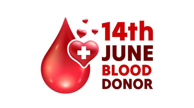 14 June World blood donor day, red drop of blood. Vector illustration