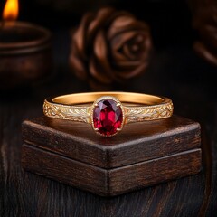 wedding rings on a red velvet box