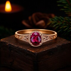 wedding rings on a red background