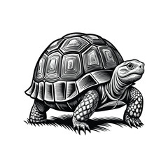 Stylized Black and White turtle Silhouette on white background
