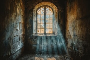 Fototapeta premium Cinematic light beams illuminate an abandoned warehouse in a stunning gigapixel shot