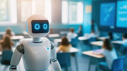 Educational Robot in Classroom with Students