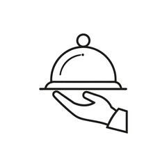 Food Serving Tray Line Icon with Hand Outline