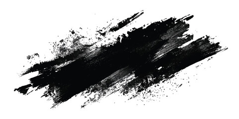 black paint brush stroke isolated on white or transparent png. Bold Black Brush Stroke on White Background

