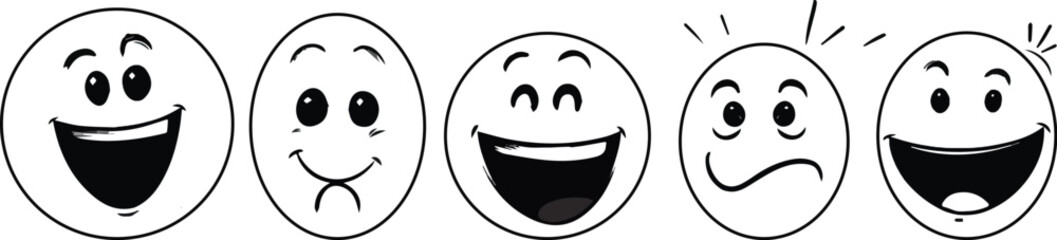 Five Hand Drawn Emojis Expressing Different Emotions Happy Sad Excited Confused and Surprised Faces Ideal for Social Media Communication Mental Health Awareness and Emotional Intelligence Projects