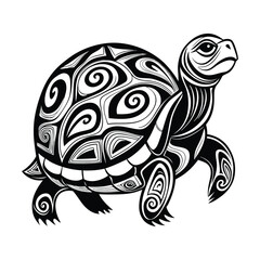 Retro Tortoise Drawing in Black and White Vector 