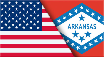Flags of USA and Arkansas. United States and Arkansas official flags