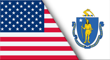 Flags of USA and Massachusetts. United States and Massachusetts official flags