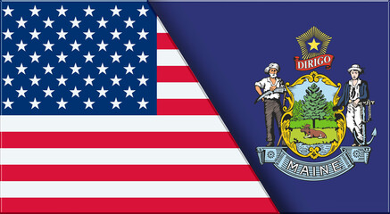 Flags of USA and Maine. United States and Maine official flags