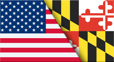 Flags of USA and Maryland. United States and Maryland official flags