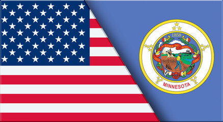 Flags of USA and Minnesota. United States and Minnesota official flags