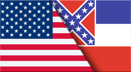 Flags of USA and Mississippi. United States and Mississippi till 2020 official flags