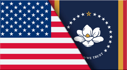 Flags of USA and Mississippi. United States and Mississippi official flags